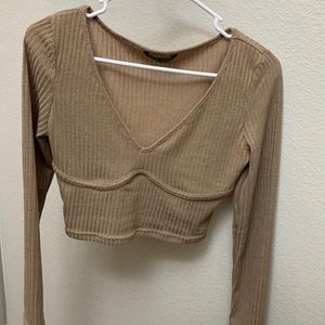 SHEIN V Neck Solid Fitted Crop Top
